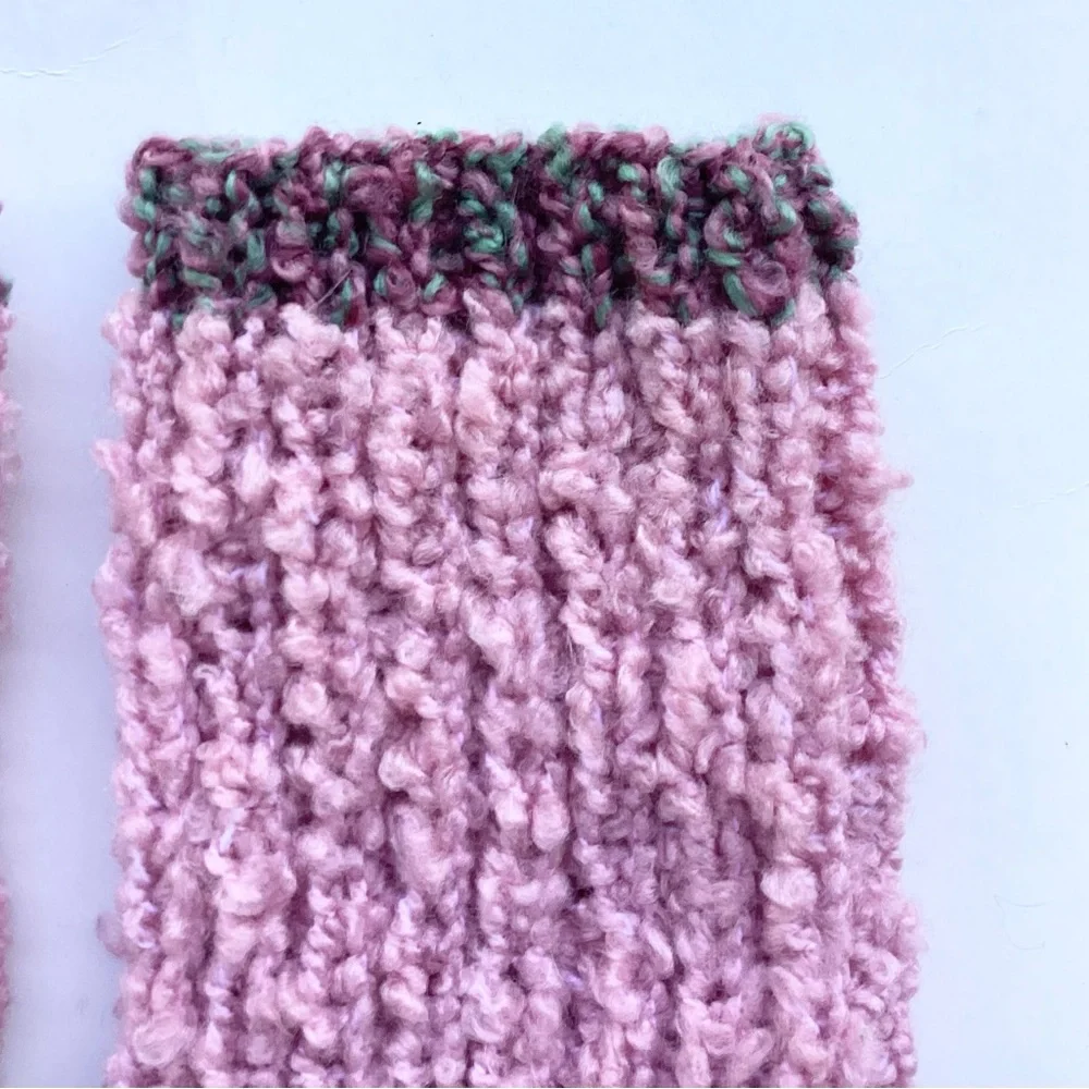 Gloves Fingerless Pink Rose Hand Crafted Knit Soft Cozy Boucle